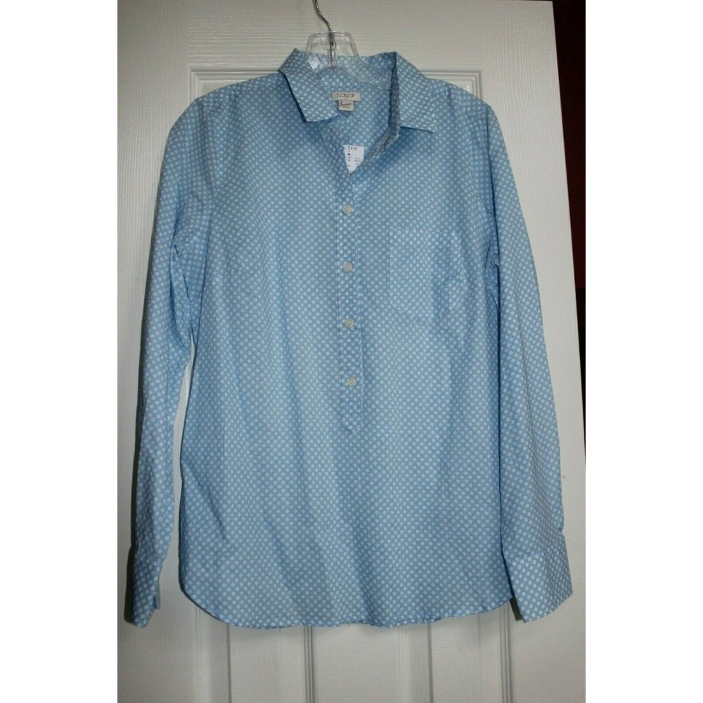 J.CREW Polka Dot Women's LS Popover Blouse Shirt M